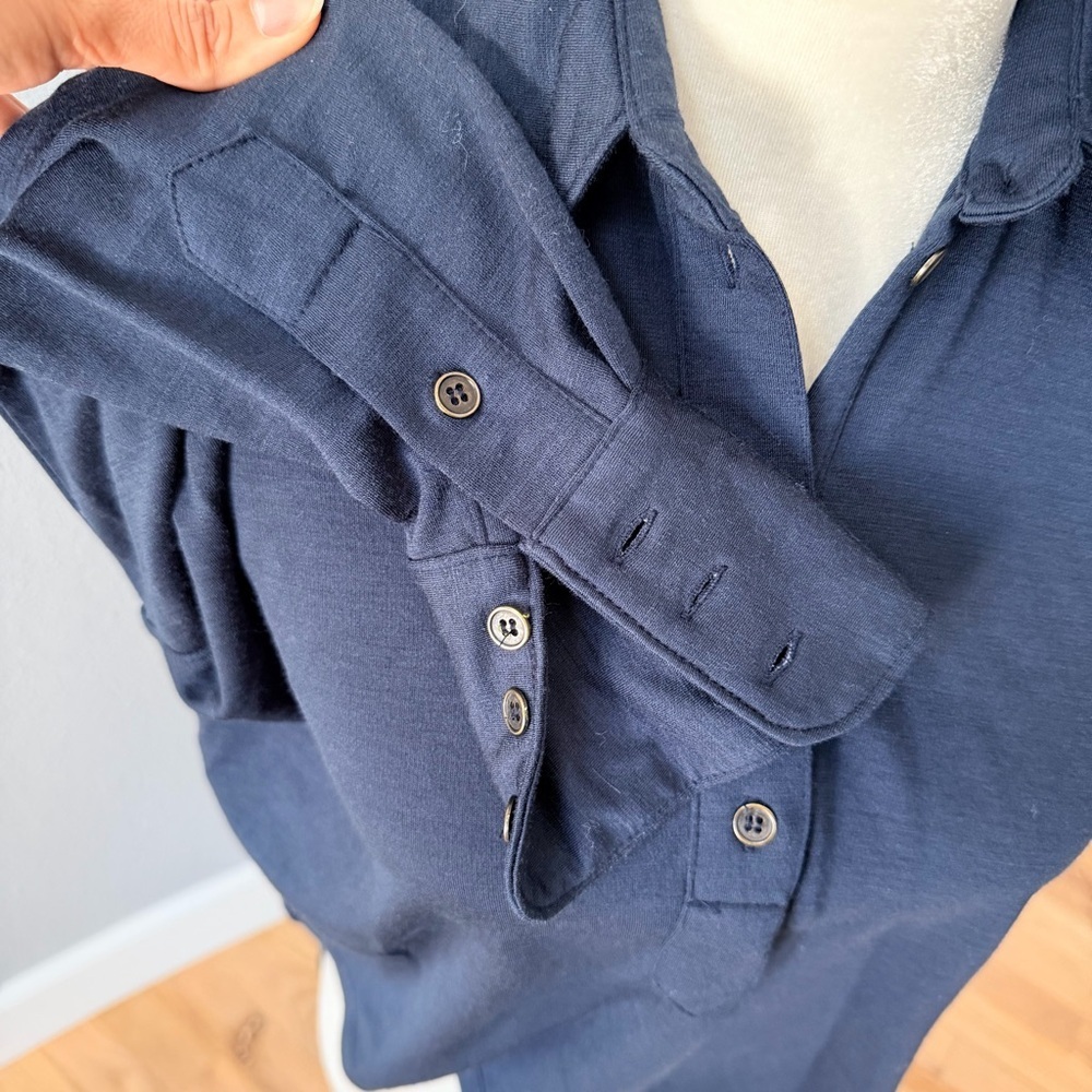 THE SURREY Navy Vespa Boxy Long Sleeve Polo Cropped XS Excellent Condition - Picture 8 of 13